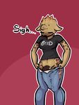  animal_genitalia anthro big_penis bulge clothed clothing eyes_closed female hyena limebreaker mammal penis pseudo-penis simple_background solo standing unzipped vein wide_hips 