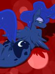  2015 anus blue_body blue_eyes blue_feathers blue_hair butt cutie_mark dock equine feathered_wings feathers female feral friendship_is_magic hair hi_res horn long_hair looking_at_viewer looking_back lying mammal my_little_pony nude on_front princess_luna_(mlp) pussy raised_tail saurian_(artist) smile solo winged_unicorn wings 