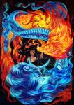  2016 black_hair blonde_hair blue_hair digital_media_(artwork) dragon eastern_dragon group hair horn human mammal pennawings 