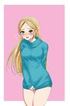  blonde_hair blue_eyes highres long_hair looking_at_viewer naked_sweater pointy_ears princess_zelda solo sweater the_legend_of_zelda the_legend_of_zelda:_breath_of_the_wild wasabi_(legemd) 