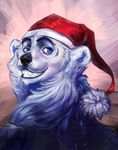  2017 anthro bear black_nose blue_eyes digital_media_(artwork) eyebrows fur hat male mammal pennawings polar_bear simple_background smile solo teeth white_fur 