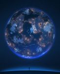  city_lights cloud continents highres lights linxiaoming_(southcity) original planet scenery short_hair sky solo space standing star_(sky) starry_sky 