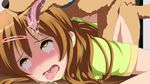  ahegao animal bestiality blush brown_eyes brown_hair chuunibyou_demo_koi_ga_shitai! close-up dog doggystyle highres implied_sex kerberos_(chuu2koi) nibutani_shinka noritome_haruka open_mouth saliva sex tears tongue tongue_out top-down_bottom-up 