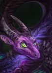  2016 claws digital_media_(artwork) digital_painting_(artwork) dragon feral green_eyes horn pennawings purple_skin solo 