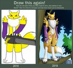  2010 2018 abs ambiguous_gender anthro armor armwear bridal clothing digimon fur furryrex_(artist) gatling_gun gauntlets gloves gun invalid invalid_background invalid_color invalid_tag machine_gun markings minigun outside plant ranged_weapon renamon sky solo standing tree tuft weapon 