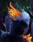  2017 anthro avian beak bird detailed_background digital_media_(artwork) digital_painting_(artwork) pennawings purple_eyes solo tree 