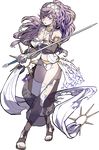  akira_(kaned_fools) bare_shoulders blush braid breasts fire_emblem fire_emblem:_kakusei fire_emblem_heroes full_body gloves hairband highres jewelry long_hair midriff navel official_art olivia_(fire_emblem) pink_hair ponytail sandals solo sword torn_clothes transparent_background twin_braids weapon 