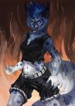  2017 anthro black_lips blue_eyes blue_fur blue_hair clothed clothing digital_media_(artwork) feline female fur hair lynx mammal midriff navel open_mouth pennawings solo spots spotted_fur teeth tongue 