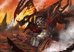  2015 digital_media_(artwork) digital_painting_(artwork) dragon feral fire holding_object holding_weapon melee_weapon membranous_wings open_mouth pennawings solo sword weapon wings 