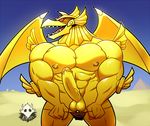  anthro balls clothing desert dragon elfein erection humanoid_penis looking_at_viewer male muscular nipples open_mouth pecs penis red_eyes scalie sharp_teeth solo teeth underwear undressing winged_dragon_of_ra wings yu-gi-oh 
