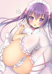  :o ass blush breasts eyebrows_visible_through_hair gloves gochuumon_wa_usagi_desu_ka? hair_ribbon heart long_hair looking_at_viewer maid_headdress medium_breasts pink_ribbon purple_eyes purple_hair ribbon shibainu_niki solo spoken_blush tedeza_rize thighhighs twintails white_gloves white_legwear 