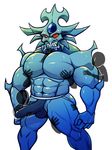  abs biceps blush bulge clenched_teeth clothing cum cum_on_face disembodied_penis dripping elfein erection erection_under_clothes fondling male monster muscular obelisk_the_tormentor pecs penis red_eyes solo sweat teeth yu-gi-oh 