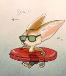  2017 anthro big_ears canine clothing disney eyewear fennec finnick fox fur male mammal mortic_ox simple_background summer sunglasses swimsuit zootopia 