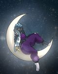  anthro baggy_pants clothed clothing ear_piercing female lagomorph limebreaker looking_at_viewer makeup mammal mascara moon night_sky piercing rabbit smile solo tsillah wide_hips 