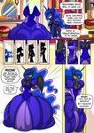  2018 anthro anthrofied armwear blue_eyes blue_hair breasts cleavage clothed clothing collar dialogue dress elbow_gloves english_text equine female feral friendship_is_magic gloves hair horn mammal my_little_pony mysticalpha nightmare_moon_(mlp) princess_luna_(mlp) text winged_unicorn wings 