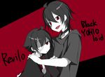  bandages black_hair choker dark_persona hand_on_another's_shoulder male_focus mizuhoshi_taichi multicolored multicolored_background multiple_boys oliver_(vocaloid) red_eyes revilo vocaloid yohioloid 