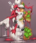  ! 2016 3_toes 4_fingers 4_toes anthro black_nose canine claws digital_drawing_(artwork) digital_media_(artwork) feet fur goo_transformation green_fur green_pawpads hindpaw hypnosis kaomoroart liquid_latex lycanroc male mammal midnight_lycanroc mind_control nintendo nude orange_eyes orange_fur pawpads paws pok&eacute;mon pok&eacute;mon_(species) red_eyes rubber shiny simple_background solo spiral spiral_eyes toe_claws toes transformation video_games 