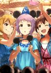  :o ;d ;p ahoge animal_ears blonde_hair bow brown_eyes brown_hair cellphone crescent disney fake_animal_ears girl_sandwich hair_ornament hairband hairclip hat highres holding holding_hair_ornament ibuki_tsubasa idolmaster idolmaster_million_live! kasuga_mirai madogiwa_(ran5) makabe_mizuki mickey_mouse_ears minnie_mouse_ears multiple_girls one_eye_closed one_side_up open_mouth phone pink_eyes polka_dot polka_dot_bow print_hat purple_hair sandwiched self_shot short_hair smartphone smile star star_print tongue tongue_out wizard_hat yellow_eyes 