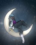  anthro clothed clothing ear_piercing featureless_crotch female lagomorph limebreaker looking_at_viewer makeup mammal mascara moon night_sky piercing rabbit smile solo tsillah wide_hips 