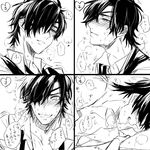  blush clenched_teeth eyepatch greyscale implied_sex looking_down male_focus monochrome off_shoulder saniwa_(touken_ranbu) shokudaikiri_mitsutada solo_focus sweat teeth touken_ranbu yabukita 