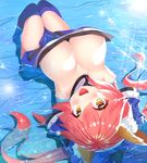  animal_ears bare_shoulders blue_legwear blush breasts cleavage detached_sleeves fate/extra fate_(series) fox_ears fox_tail highres japanese_clothes large_breasts long_hair looking_at_viewer lying on_back open_mouth partially_submerged pink_hair smile solo tail tamamo_(fate)_(all) tamamo_no_mae_(fate) thighhighs water yellow_eyes yuruto 