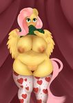  2016 anthro anthrofied big_breasts blush bottomless breasts clothed clothing clothing_lift equine feathered_wings feathers female fladdykin fluttershy_(mlp) friendship_is_magic hair hi_res huge_breasts legwear long_hair looking_at_viewer mammal my_little_pony navel nipples pegasus pink_hair pussy shirt shirt_lift slightly_chubby solo thigh_highs voluptuous wide_hips wings yellow_feathers 