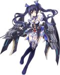  ;o azur_lane bangs bare_shoulders black_hair black_legwear blue_bow blue_neckwear blue_ribbon blush bow bowtie breasts bridal_gauntlets buttons cleavage detached_collar dot_nose dress eyebrows eyebrows_visible_through_hair floating_hair full_body garter_straps gem hair_between_eyes hair_ribbon knees_together_feet_apart long_hair machinery medium_breasts neptune_(series) noire official_art one_eye_closed open_mouth red_eyes ribbon short_dress solo strapless strapless_dress tachi-e thighhighs transparent_background tsunako turret twintails unbuttoned underbust white_dress zettai_ryouiki 