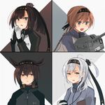  :d akizuki_(kantai_collection) alternate_costume annin_musou black_headband blue_eyes braid brown_eyes brown_hair chou-10cm-hou-chan_(teruzuki's) clothes_writing commentary gloves grey_eyes hachimaki hair_between_eyes hatsuzuki_(kantai_collection) headband highres kantai_collection long_hair long_sleeves multiple_girls one_side_up open_mouth ponytail short_hair silver_hair smile suzutsuki_(kantai_collection) teruzuki_(kantai_collection) twin_braids white_gloves 