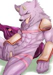  armor bathym blush canine demon fondling_self horn male mammal muscular muscular_male tokyo_afterschool_summoners tongue unconvincing_armor unknown_artist wolf 