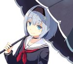  blue_eyes blue_hair blush ginko_sora hairband ryuuou_no_oshigoto! seifuku short_hair smile umbrella 