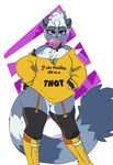  2018 anthro arnachy bubble_gum chest_tuft clothed clothing english_text female hi_res lemur looking_at_viewer mammal primate purple_eyes pussy smile solo sonic_(series) tangle_the_lemur text tuft 