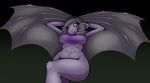  4_eyes anthro bat breasts clothed clothing female hands_behind_head limebreaker makeup mammal mascara multi_eye solo thick_thighs under_boob wide_hips wings 