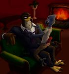  amethystlongcat avian beak bird business_suit clothed clothing disney ducktales ducktales_(2017) falcon falcon_graves fire hindpaw male male/male mark_beaks parrot paws romantic romantic_couple smile suit talons tickling toes 