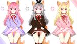  animal_ears blonde_hair blush bow cy_(pixiv) elin foxgirl gray_hair headband long_hair pink_hair red_eyes skirt_lift tail tera_online 