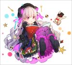  :o alice_in_wonderland bangs beret black_capelet black_dress black_footwear black_gloves black_hat blush book boots bow capelet checkerboard_cookie cookie doll_joints dress elbow_gloves eyebrows_visible_through_hair fate/extra fate_(series) food food_print frilled_dress frilled_sleeves frills full_body fur-trimmed_capelet fur_trim gloves hakusai_(tiahszld) hat hat_bow holding holding_book knees_together_feet_apart long_hair mushroom_print nursery_rhyme_(fate/extra) open_book parted_lips print_dress purple_eyes silver_hair solo striped striped_bow very_long_hair 