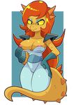  anthro big_breasts breasts cleavage clothed clothing cosma female gloves hair hand_on_hip lizard long_hair nipple_bulge nipples ok_k.o.!_let&#039;s_be_heroes red_hair reptile scalie shirt_pull snappygrey thick_thighs yellow_sclera 