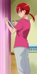  haruyama_kazunori kenjou_akira kirakira_precure_a_la_mode older pencil ponytail precure profile red_eyes red_hair short_hair short_sleeves solo standing 