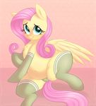  2018 blush chest_tuft clothing cute dotted_background equine eyebrows eyelashes feathered_wings feathers female feral fluttershy_(mlp) friendship_is_magic full-length_portrait fur hair legwear looking_at_viewer makeup mammal mascara my_little_pony navel panties pattern_background pegasus pink_background pink_hair portrait shadow shy simple_background sitting slightly_chubby smile solo stockings teal_eyes teeth thick_thighs toroitimu tuft underwear wings 