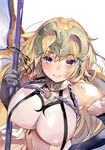  absurdres armor armored_dress armpits bare_shoulders blonde_hair blush braid breasts chain fate/apocrypha fate/grand_order fate_(series) flag gauntlets headpiece highres jeanne_d'arc_(fate) jeanne_d'arc_(fate)_(all) large_breasts long_braid long_hair marushin_(denwa0214) single_braid smile upper_body 