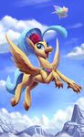  2018 absurd_res avian beak cloud digital_media_(artwork) eyelashes feathered_wings feathers female feral flying hi_res hippogryph mountain my_little_pony my_little_pony_the_movie princess_skystar_(mlp) solo tsitra360 wings 