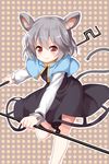  animal_ears brown_background capelet dowsing_rod dress grey_hair highres long_sleeves mouse_ears mouse_tail nazrin orange_background red_eyes ruu_(tksymkw) shirt short_hair tail touhou two-tone_background 
