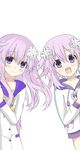  :d blush d-pad d-pad_hair_ornament dress hair_ornament highres hood hooded_jacket jacket long_hair looking_at_viewer multiple_girls nepgear neptune_(choujigen_game_neptune) neptune_(series) open_mouth puchiko_(artist) purple_eyes purple_hair sailor_dress short_hair siblings sisters smile 