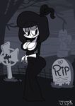  1girl black_dress black_eyes black_hair bob_cut breasts closed_mouth creepy_susie dress gothic graveyard jdk22-22 short_hair solo the_oblongs tombstone 