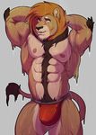  2017 abs anthro biceps biped black_mane black_nose blake_patterson body_hair brown_fur brown_mane brown_tail bulge chest_hair clothed clothing countershading digital_media_(artwork) elbow_tufts eye_markings eyebrows feline front_view fur grey_background hands_behind_head happy_trail hi_res huge_muscles jockstrap knuxlight lion long_tail looking_at_viewer male mammal mane markings multicolored_fur multicolored_mane muscular muscular_male nipples pecs pepsi_(fa) pink_nipples portrait red_bottomwear red_clothing red_underwear shower showering simple_background snout solo standing tail_tuft tan_countershading tan_fur tan_markings three-quarter_portrait topless tuft two_tone_fur two_tone_mane underwear wet wet_fur yellow_eyes 
