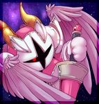  1boy armor feathers galacta_knight gloves horns kirby_(series) kirby_super_star_ultra lance mask nintendo red_eyes solo tagme wings 