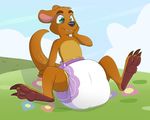  brown_fur bunnykisses claws diaper female flower fur grass green_eyes kangaroo mammal marsupial pawpads plant sheila_(spyro) sitting solo spyro_the_dragon video_games 