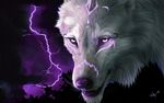  2010 ambiguous_gender black_markings black_nose canine detailed_background feral fur glowing horn lightning looking_at_viewer mammal markings novawuff outside portrait purple_eyes purple_markings solo white_eyes white_fur wolf 