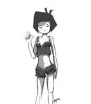  1girl belly black_eyes black_hair bob_cut creepy_susie dogma short_hair shorts simple_background solo stomach the_oblongs white_background 