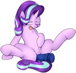  2017 anal anal_penetration anus dildo equine eyes_closed female feral friendship_is_magic hair hi_res horn mammal masturbation multicolored_hair my_little_pony neighday penetration pussy pussy_juice sex_toy simple_background solo spread_legs spreading starlight_glimmer_(mlp) tongue tongue_out toying_self two_tone_hair unicorn white_background 