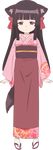  1girl animal_ears brown_eyes brown_hair fox_ears fox_girl fox_tail full_body japanese_clothes kimono konohana_kitan long_hair monster_girl official_art sakura_(konohana_kitan) 